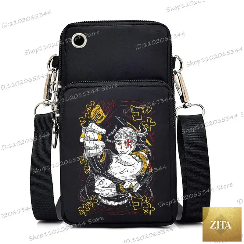 Zita La Belle Elite Demon Slayer phone bag featuring Nezuko and Mitsuri characters on a crossbody purse with a backpack style design.