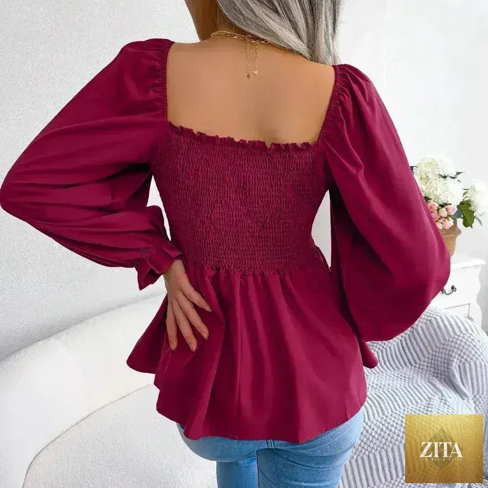 Femstylo loose fit chiffon blouse, elegant polyester top with flowing design, ideal for stylish casual or formal wear.