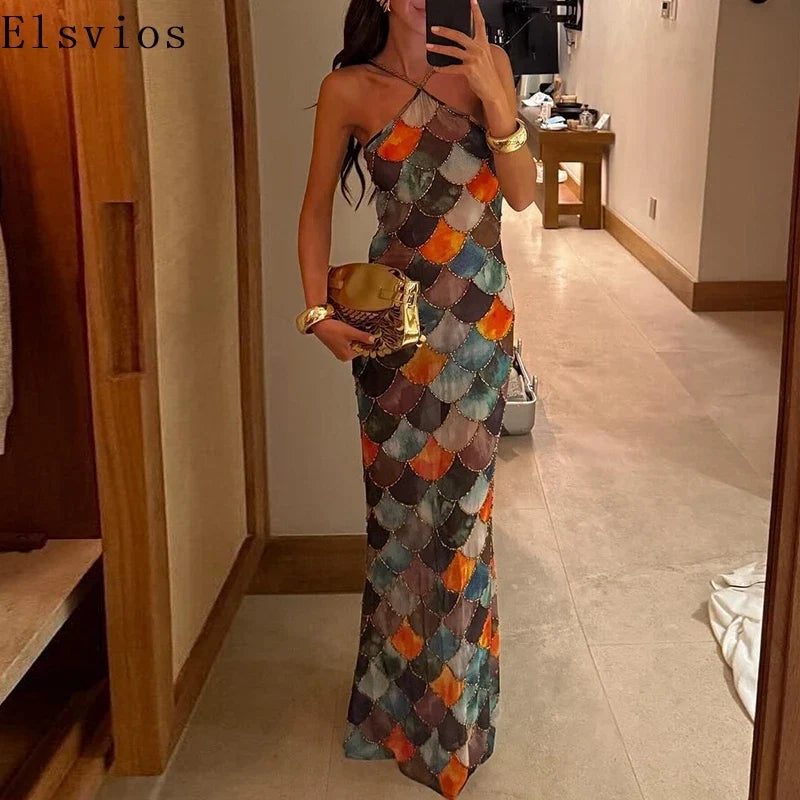 Elegant colorful backless halter bodycon dress by FLIPSTYLEZLLC, full-length evening dress with off-shoulder design for parties.