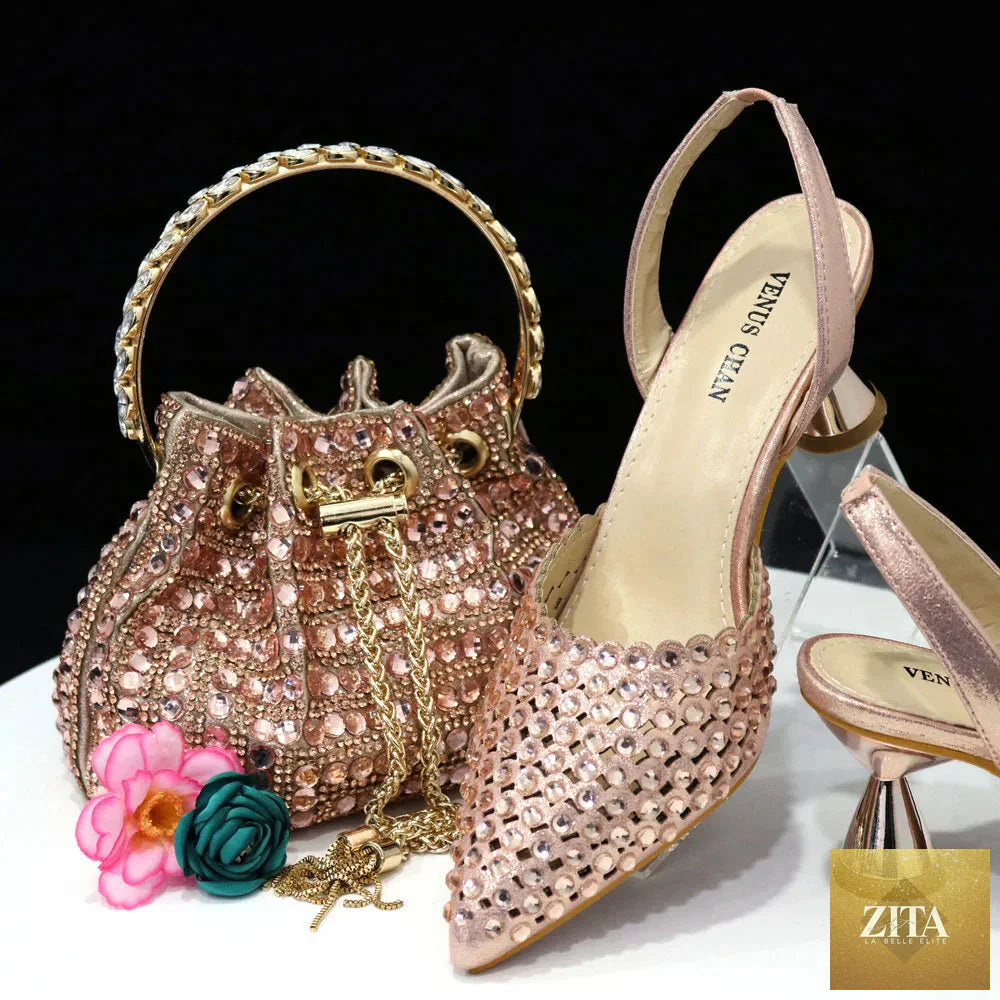 Elegant diamond design shoe and bag set by EdleessFashion, featuring luxurious footwear and matching accessories.