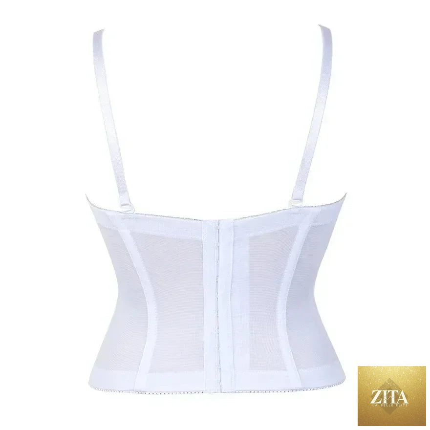 Black and white Femstylo overbust corset top with adjustable straps, cotton lingerie body shaper underwear, ideal for wedding or body shaping.