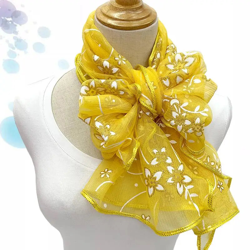 Lace Scarf Lightweight Elegant Print Silk Neckerchief Shawl Wraps