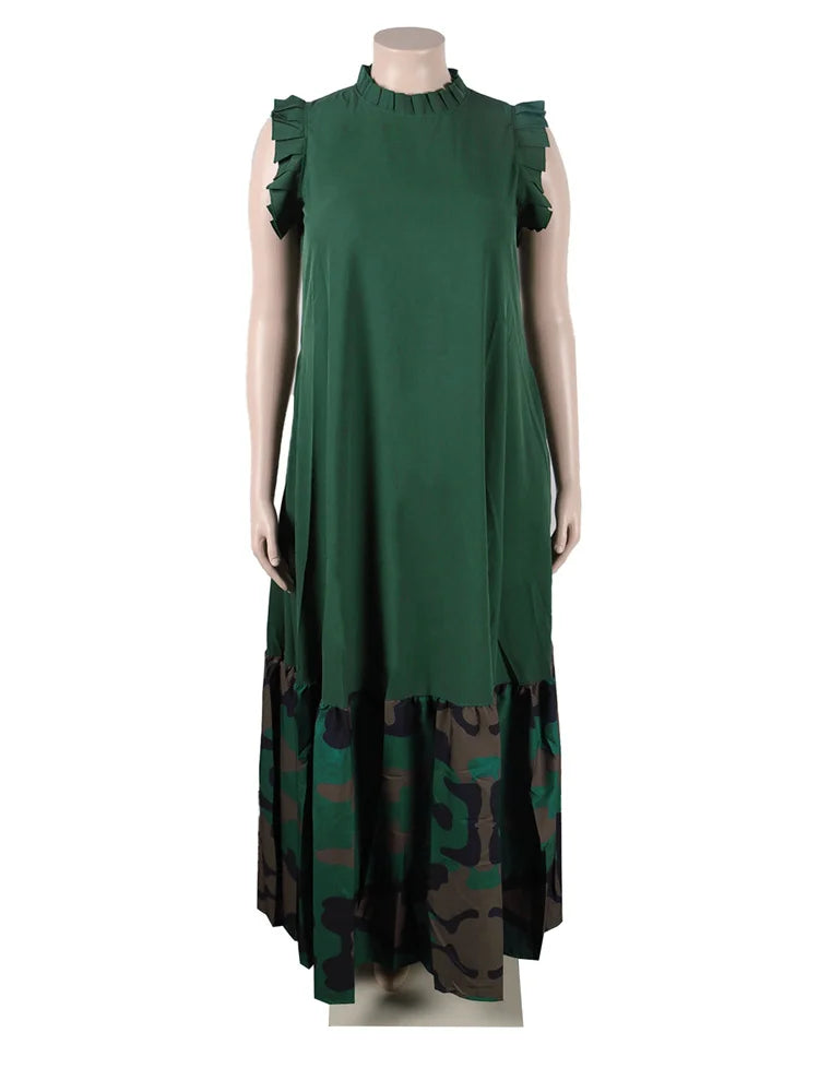 Wm star Plus Size Patchwork Elegant Full Length Maxi Dress
