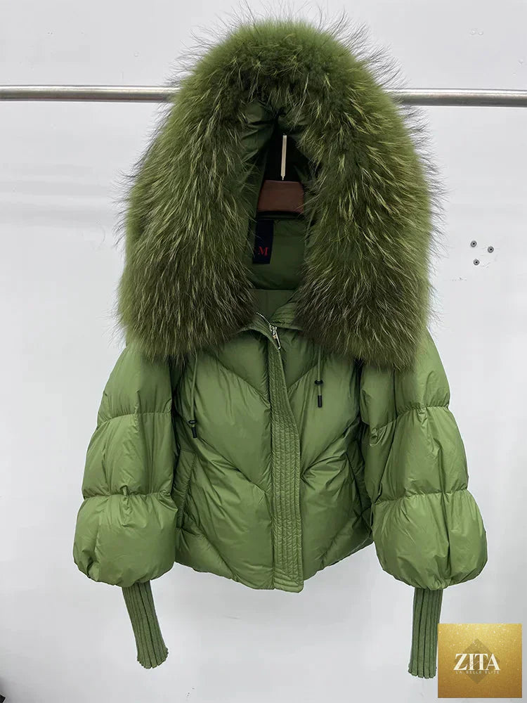Women Winter Goose Down Jackets Real Fox Fur Collar Hooded Thick Natural Raccoon Fur Female Outwear Warm Loose Puffer Coats