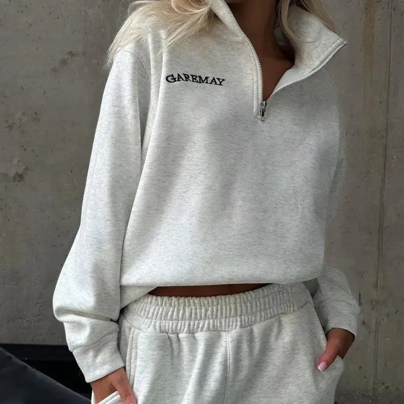 Letter Embroidered Casual Pant Sets Zipper Stand Collar Long Sleeve Hoodie Sporty Jogger Pant Fashion Tracksuit Women Outfits ZITA LA BELLE ÉLITE
