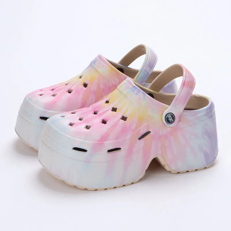 Leopard print thick bottom clogs for women with closed toe, chunky platform heel, summer 2023 slip-on slippers, LadyShow.Store