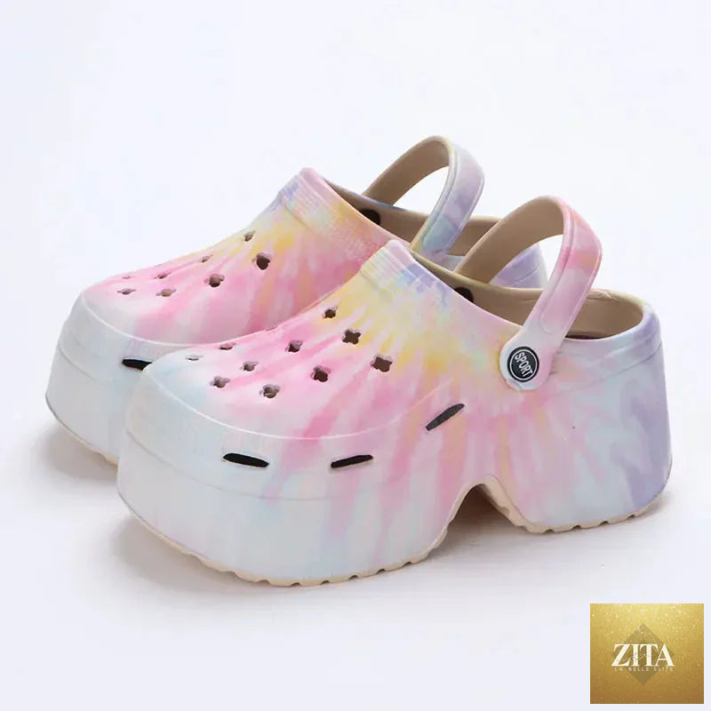 Leopard print thick bottom clogs for women with closed toe, chunky platform heel, summer 2023 slip-on slippers, LadyShow.Store