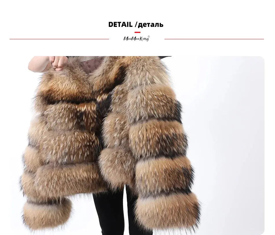 MAOMAOKONG Super Hot Winter Women Luxury Thick Real Raccoon Fur Coat Natural Fox Fur Jacket Plus Size Furry Jackets Female Vest ZITA LA BELLE ÉLITE