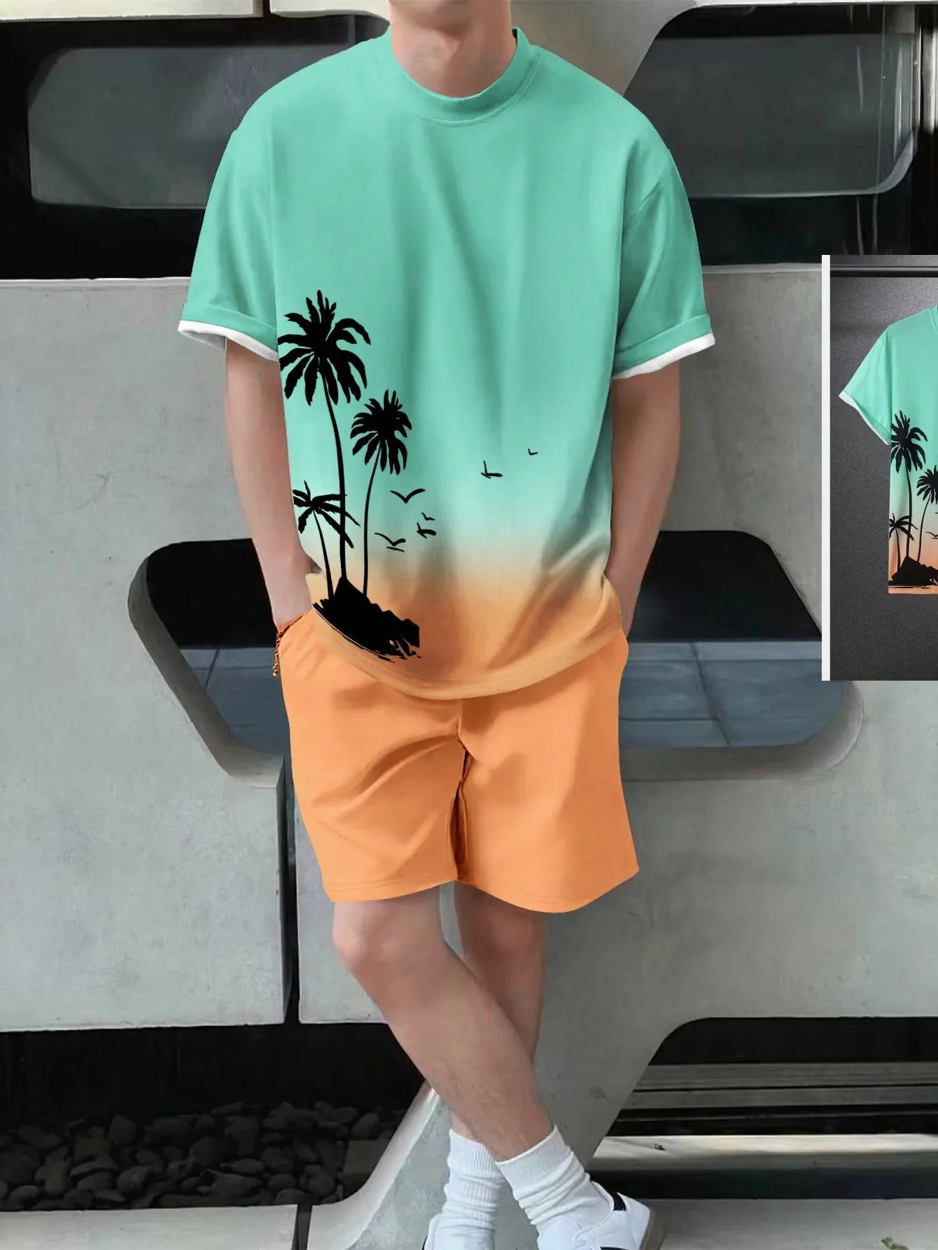 Soft and comfortable Beach Short Sleeved Shirt with Casual Short Set