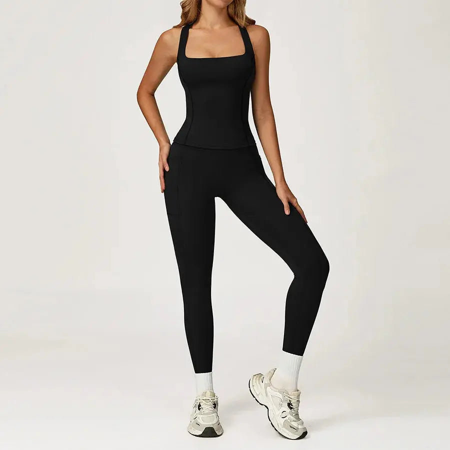 Yoga Set 2 Pieces Workout Outfits Fitness Sportswear Gym Tracksuit High Waist Leggings Sports Vest Athletic Wear Women Clothes ZITA LA BELLE ÉLITE