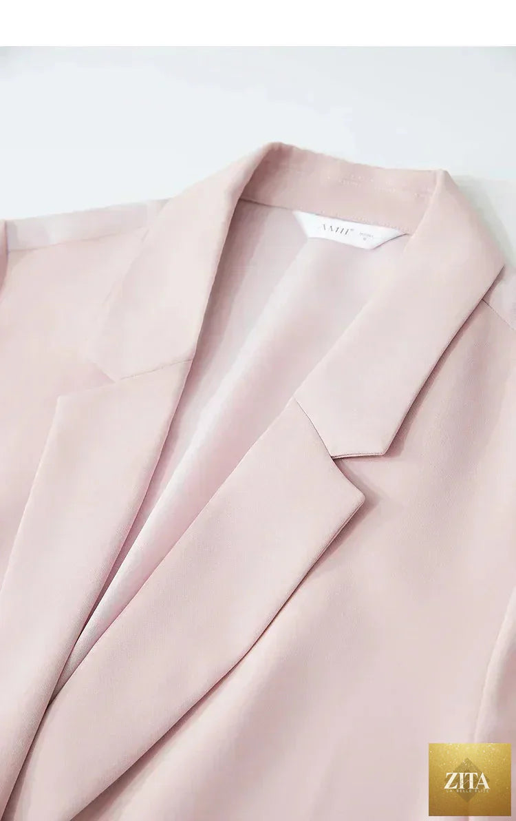 Femstylo Amii women's short sleeve blazer with notched lapel, contrast patchwork, and one button, perfect for summer style.