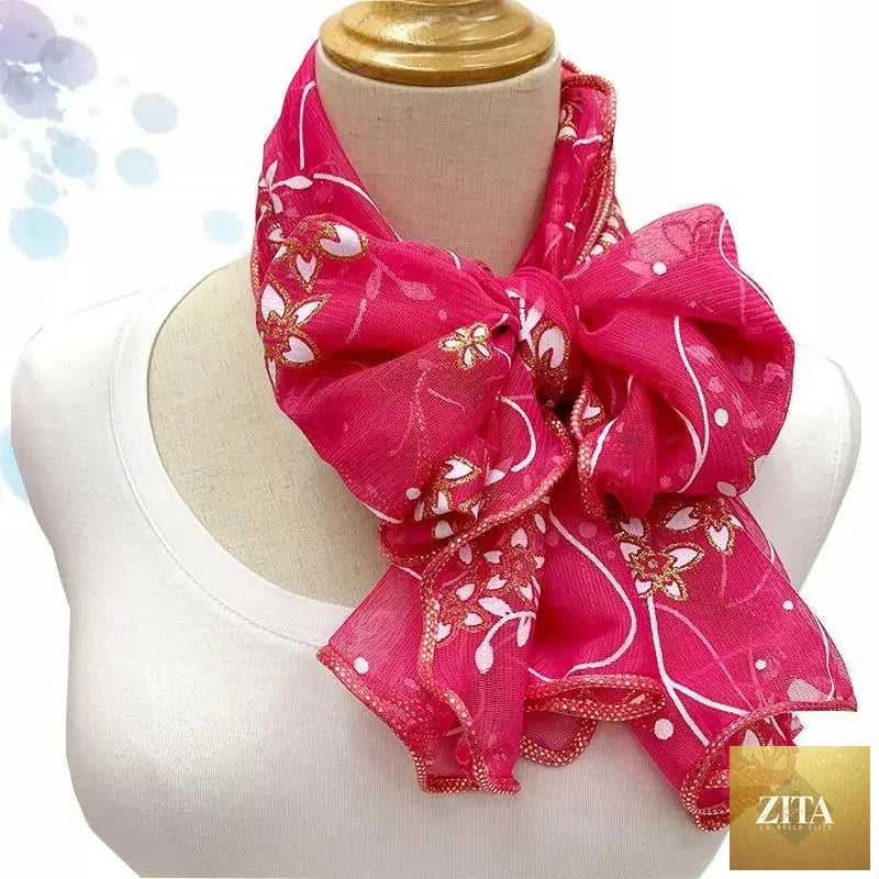 Lightweight lace silk women's scarf with elegant print, versatile neckerchief or shawl wrap from Trendy Attic Store01.