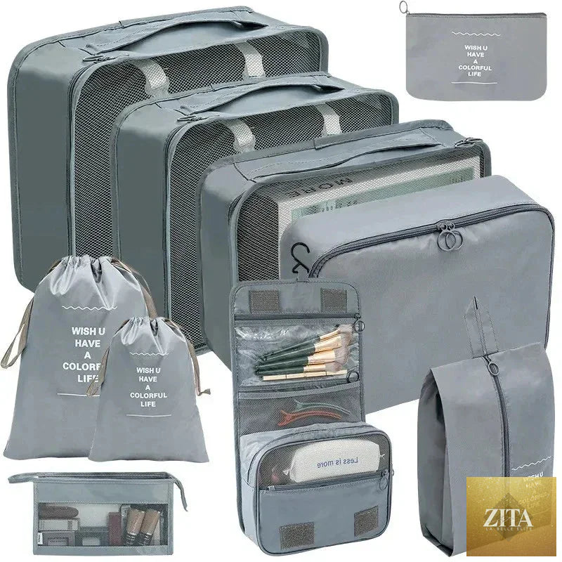 7/8/9/10-Pcs Travel Organizer Packing Cubes Set – Portable Luggage Storage Bags for Clothes, Shoes & Accessories