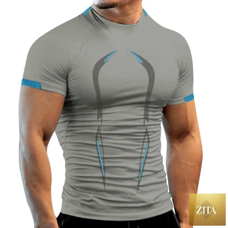 Mandotos men's summer breathable gym T-shirt, quick-drying jogging and training tee, ideal for running and fitness activities.