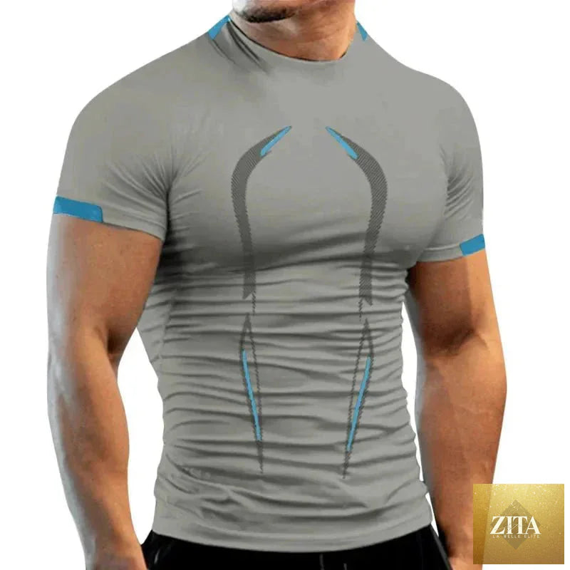 Mandotos men's summer breathable gym T-shirt, quick-drying jogging and running fitness top with moisture-wicking fabric.