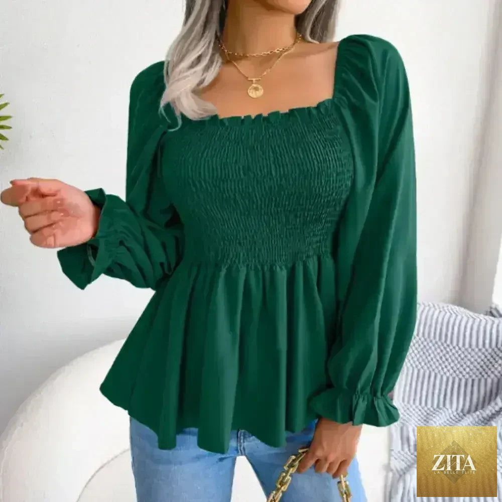 Femstylo loose fit chiffon blouse, elegant polyester top with flowing design, perfect for stylish casual or formal wear.