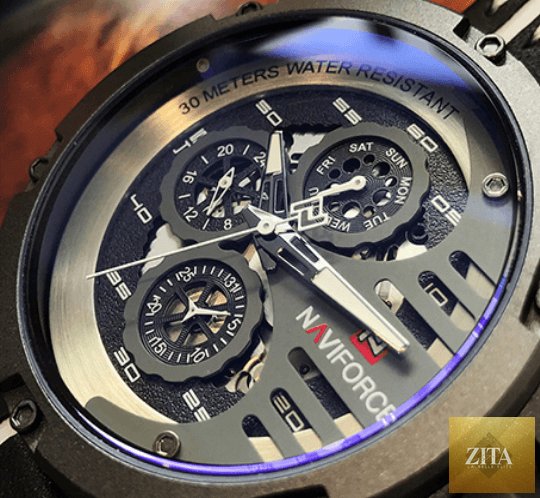 Men's Stevvex waterproof sports watch with chronometers and leather belt, showcasing a multifunctional wristwatch design.