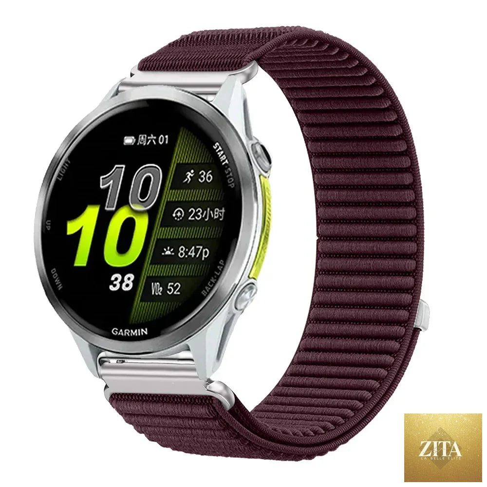 Breathable nylon strap for COROS smartwatch, BandsCo Straps, showing the adjustable black strap with textured design.