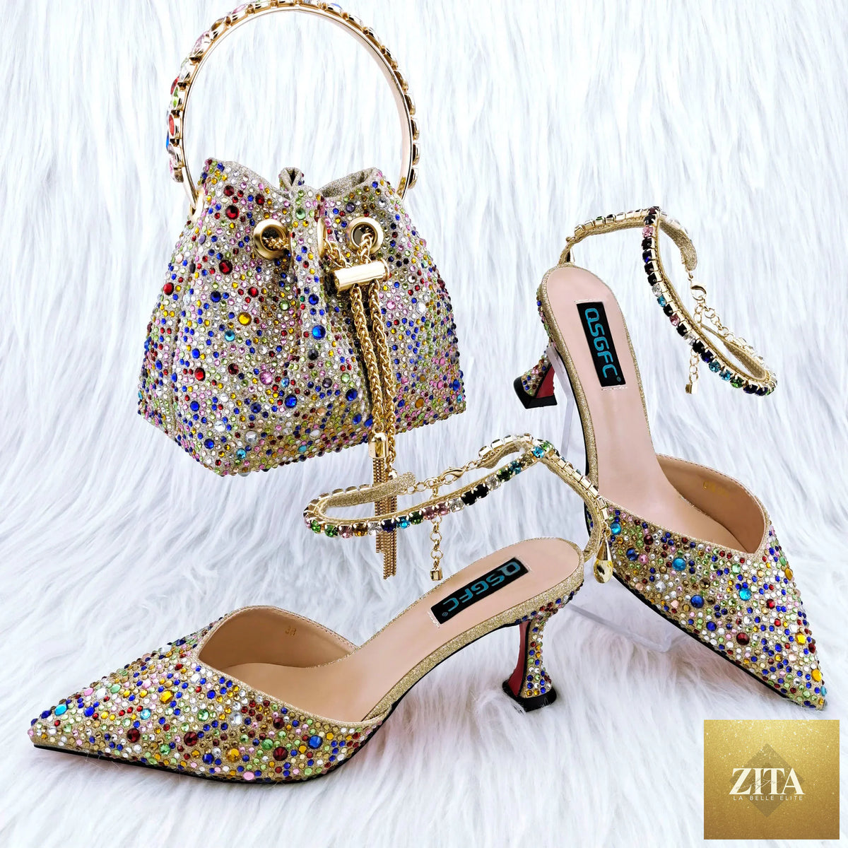 Luxurious shoes and bag set from EdleessFashion, featuring stylish footwear and matching handbag with elegant design.