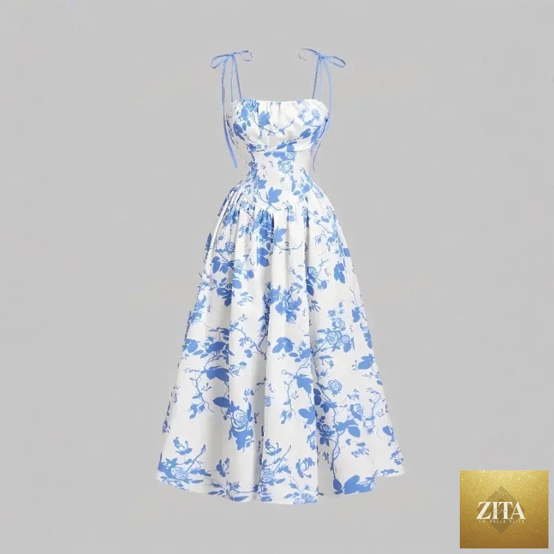 Women's floral slip dress by SMinvite, LLC featuring a vintage high waist design and casual sundress style with floral pattern.