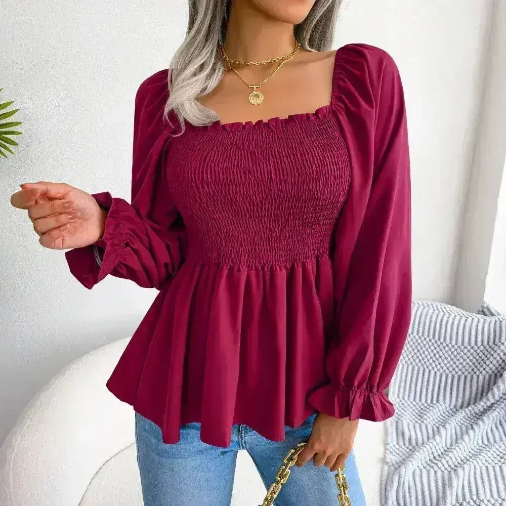 Femstylo loose fit chiffon blouse in elegant polyester, featuring a flowy design and lightweight fabric, ideal for stylish tops and blouses.