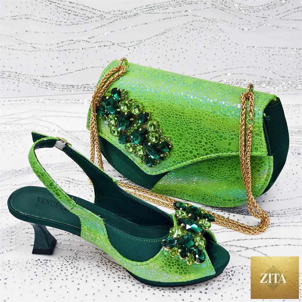 Elegant women’s high heels and matching bag set by EdleessFashion, featuring luxurious design and stylish accessories.