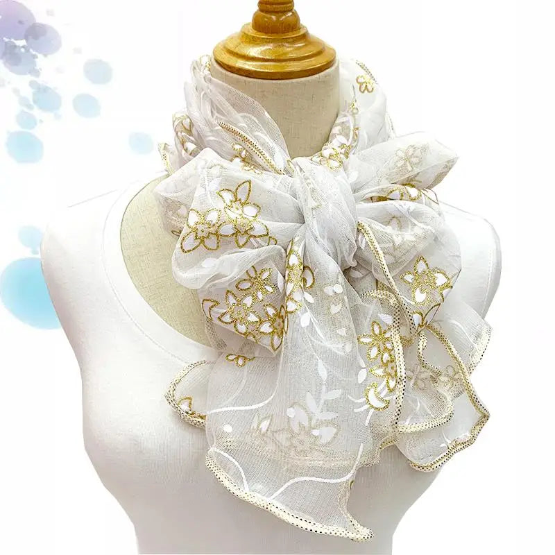 Lace Scarf Lightweight Elegant Print Silk Neckerchief Shawl Wraps