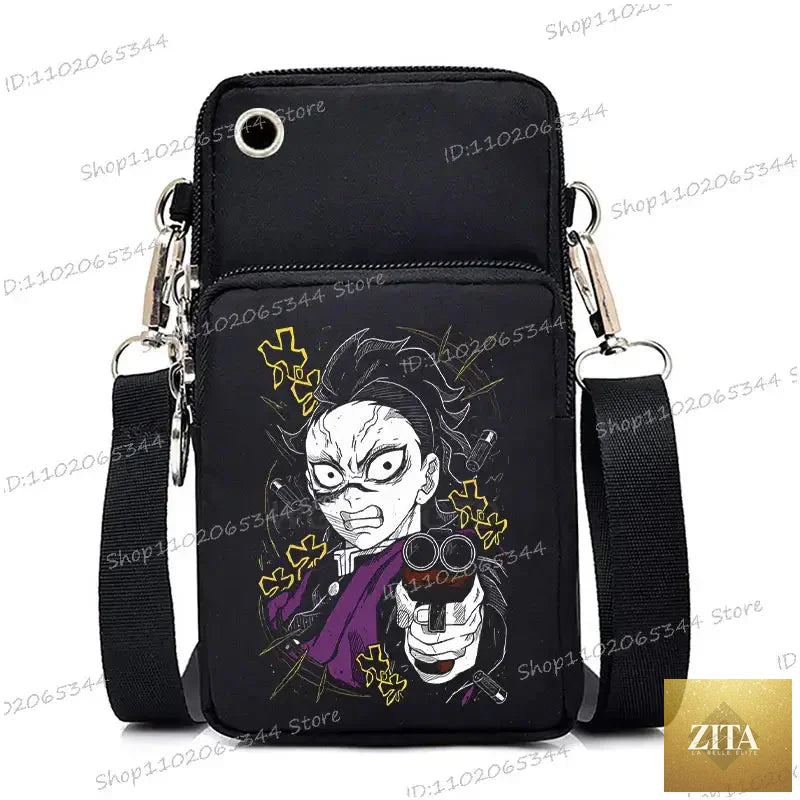 Zita La Belle Elite Demon Slayer phone bag featuring Nezuko and Mitsuri characters on a stylish crossbody purse with backpack design.