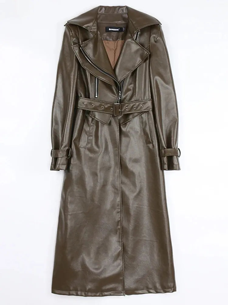 Nerazzurri Spring Runway White Long Leather Trench Coat for Women Long Sleeve Elegant Luxury fashion Womens Coats 2021 Designer ZITA LA BELLE ÉLITE