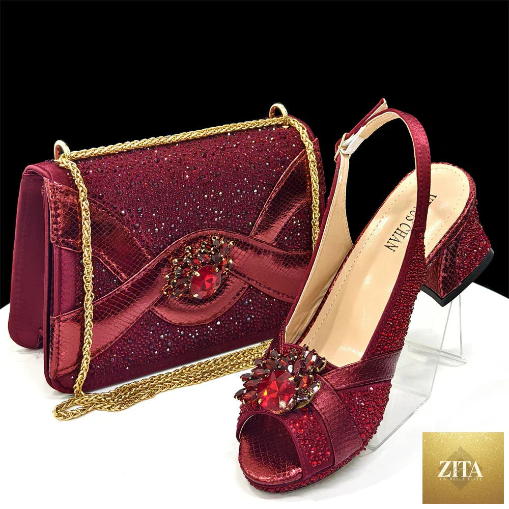 Elegant women's peep-toe heels and matching bag set by EdleessFashion, featuring luxurious design and sophisticated style.