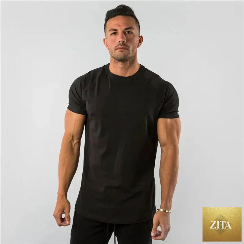 Mandotos men's casual short sleeve T-shirt with slim fit design, ideal for gym, fitness, and streetwear style.