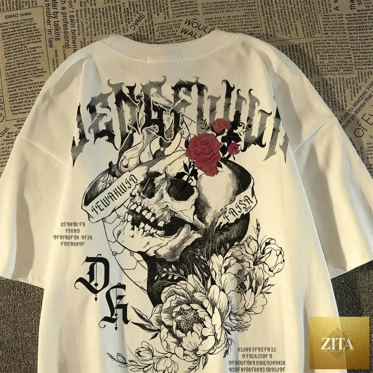 Pure cotton streetwear skull print T-shirt by FitiqueFit featuring a retro skull design on comfortable cotton fabric.