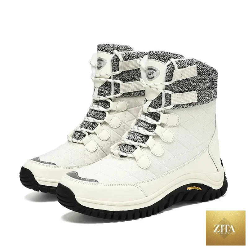 Women's fur-lined ankle snow boots for hiking by SHOMICOBOUTIQUE, featuring durable soles and cozy fur lining for winter adventures.