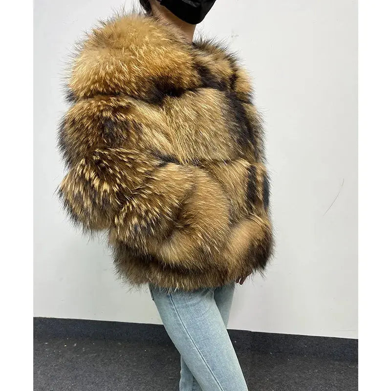 MAOMAOKONG Super Hot Winter Women Luxury Thick Real Raccoon Fur Coat Natural Fox Fur Jacket Plus Size Furry Jackets Female Vest ZITA LA BELLE ÉLITE