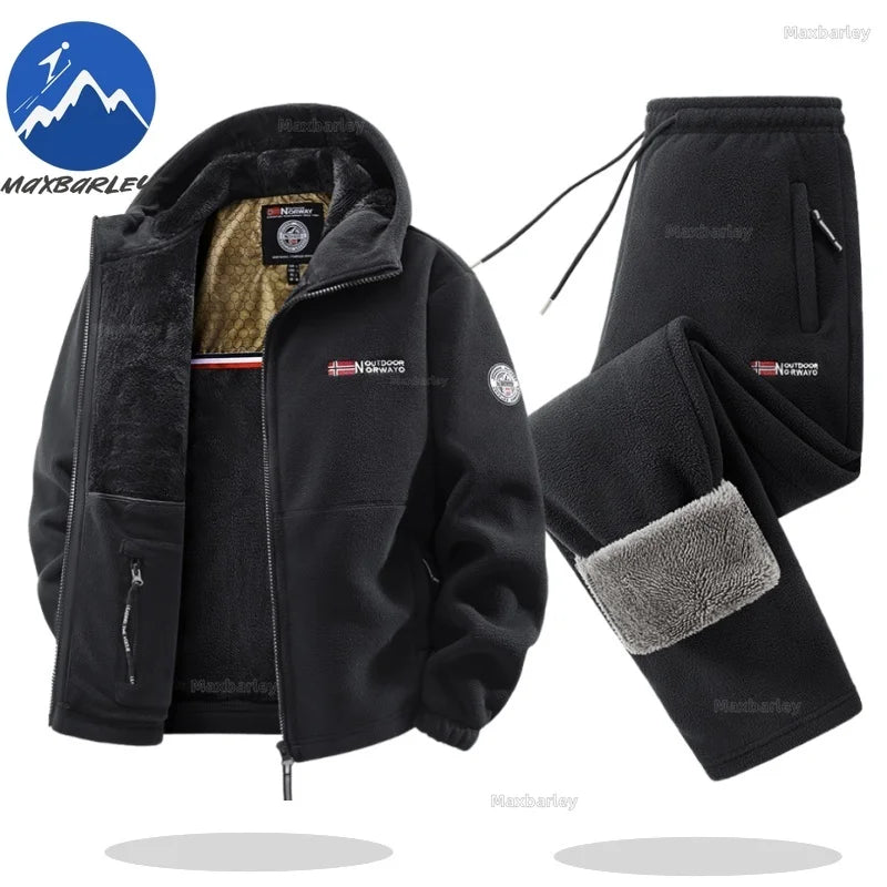 Maxbarley Winter Sportswear Set Mens Retro Training Thick Fleece Jacket + Pants Two Piece Set Casual Ski Running Tracksuit Suit ZITA LA BELLE ÉLITE