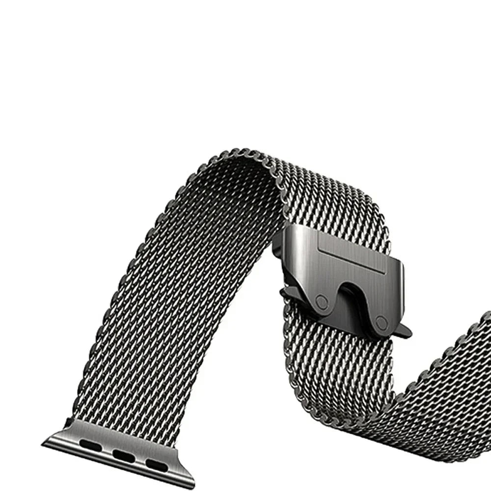 Apple Watch Titanium Milanese Loop strap by BandsCo Straps, featuring a sleek, durable titanium design with a magnetic mesh loop.
