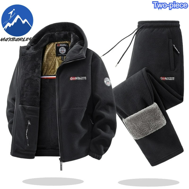 Maxbarley Winter Sportswear Set Mens Retro Training Thick Fleece Jacket + Pants Two Piece Set Casual Ski Running Tracksuit Suit ZITA LA BELLE ÉLITE
