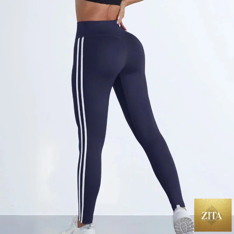 Women's striped yoga leggings by 24 Hour Sport featuring a comfortable fit and stylish design.