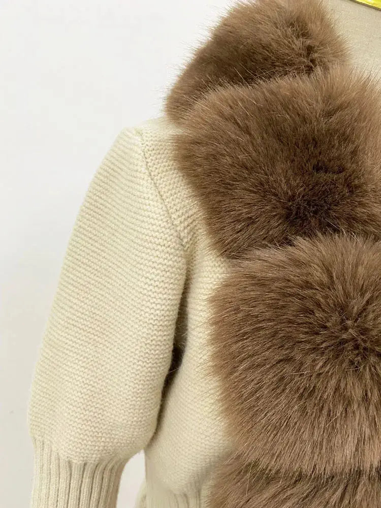 ZADORIN Fall Winter Women Faux Fur Coat Luxury Knitted Sweater Fur Cardigan Detachable Collar White Pink Jacket Faux Fur Coats ZITA LA BELLE ÉLITE