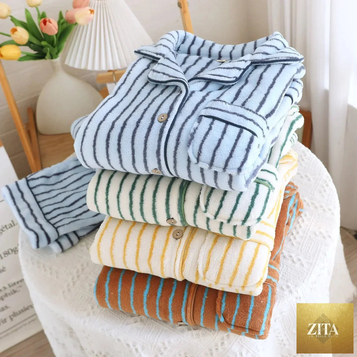 Unisex winter plush flannel pajamas set by SMinvite, LLC featuring warm, soft 2-piece sleepwear for cozy home nights.