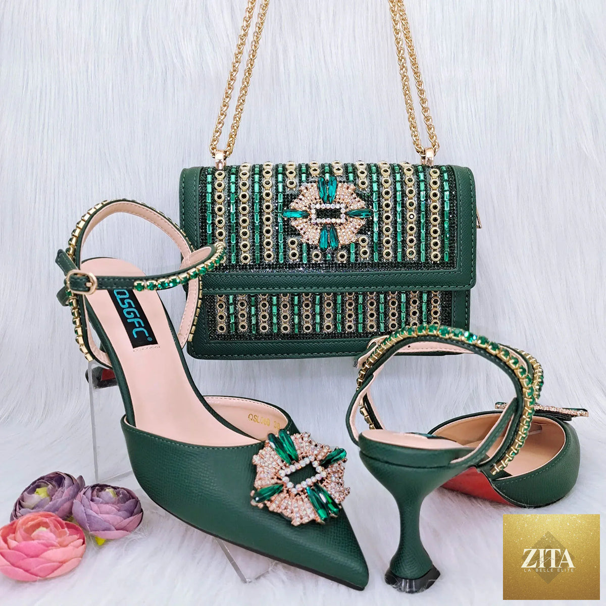 Elegant EdleessFashion Italian shoes and bag set for evening party, featuring luxurious design and stylish accessories.