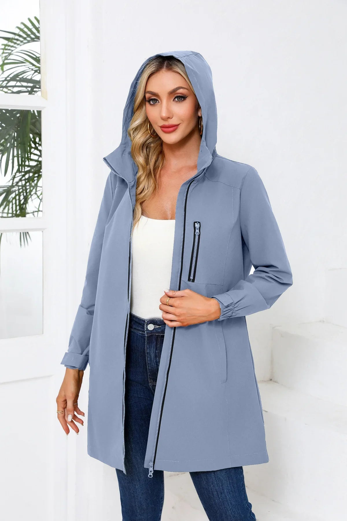 Spring Women's Hooded Long Jacket, Size S-3XL