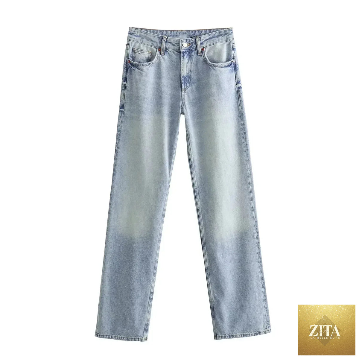 Women’s Y2K high waist straight leg jeans from SHOMICOBOUTIQUE, featuring classic fit and denim fabric, shown on a model.