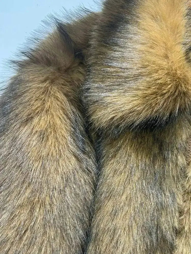 Fluffy Lapel Jackets for Women, Long Sleeves, Casual Zipper Jackets, Luxury Faux Fox Fur, Loose, Thick, Warm,Street Coats,Winter ZITA LA BELLE ÉLITE