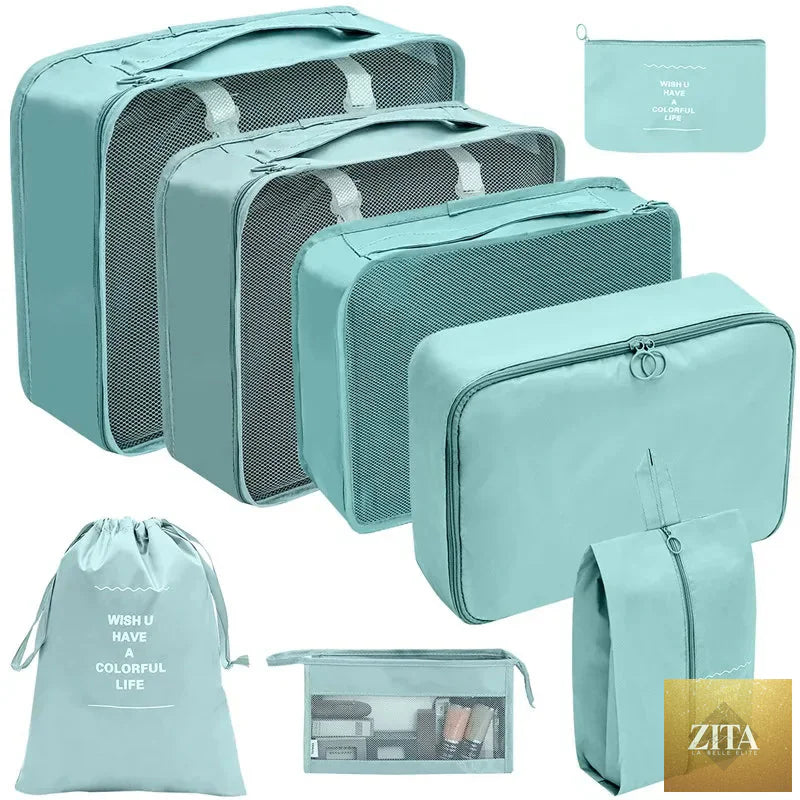7/8/9/10-Pcs Travel Organizer Packing Cubes Set – Portable Luggage Storage Bags for Clothes, Shoes & Accessories
