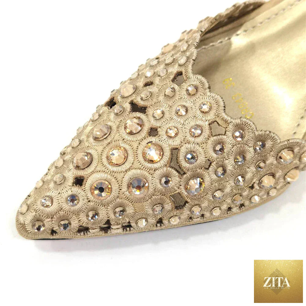 Elegant luxury ladies shoes and matching bag set by EdleessFashion featuring intricate pattern and sophisticated design.