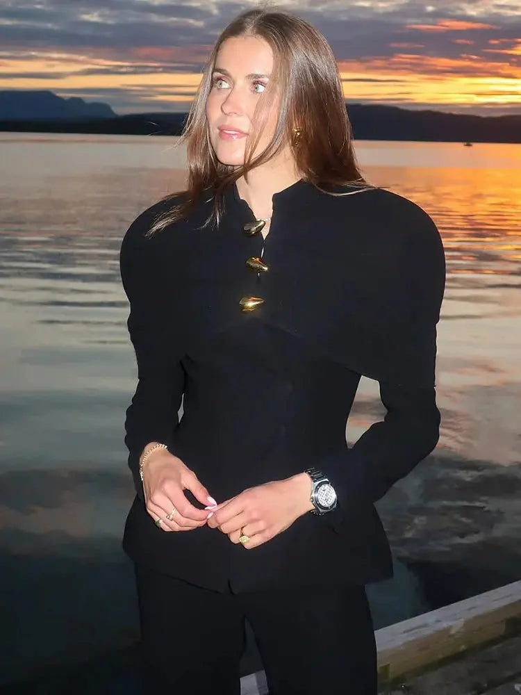 MoaaYina Winter Gray Black Coat With Grid Pattern And Double Breasted Lace Up Coat With Fungus Edge S-4XL ZITA LA BELLE ÉLITE