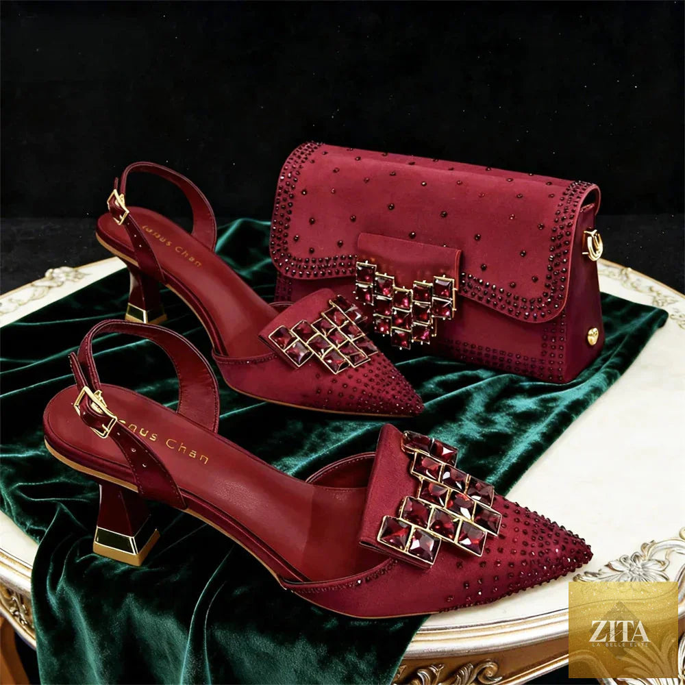 Italian design women's high heels and matching bag set by EdleessFashion with luxurious style and elegant details.