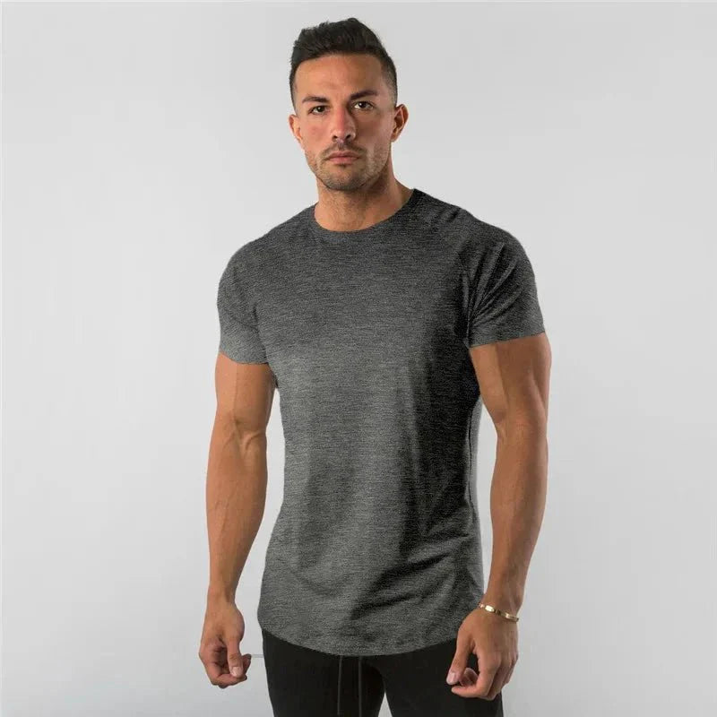 T Shirt Men Casual Short Sleeve Muscle Joggers Bodybuilding Tshirt Male Gym Fitness Tops Tee Streetwear Slim Fit Summer T-shirt