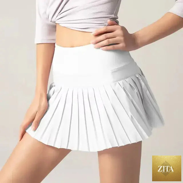 Onyx Flow Pleated Athletic Skirt – Built-In Shorts & Pockets